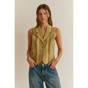 Vintage Y2K Karen Kane Silk Vest Striped Menswear Preppy Waistcoat Medium 90s